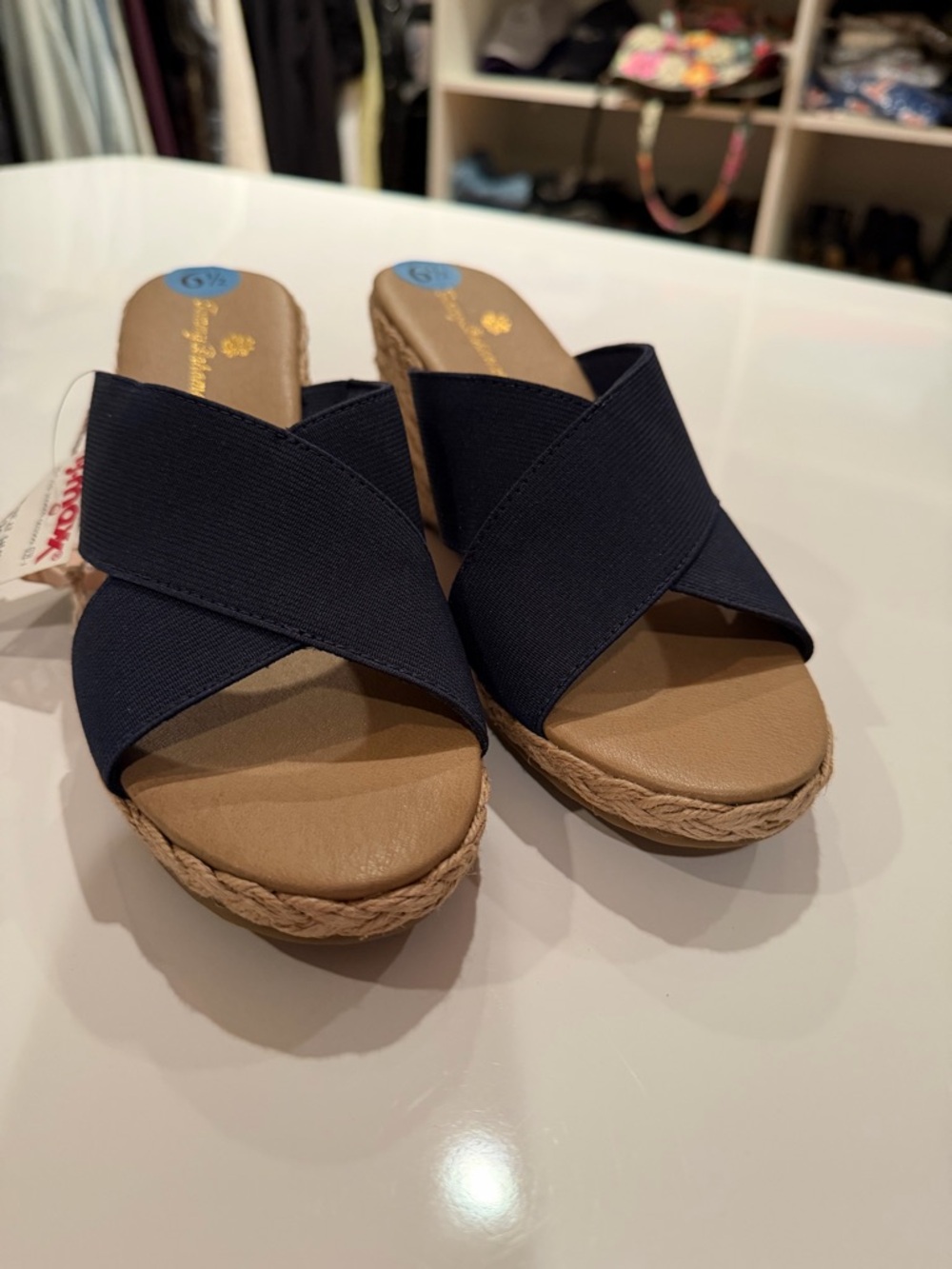 Tommy Bahama Navy Crisscross Wedge Espadrille Slides size 6 1/2 - NWT